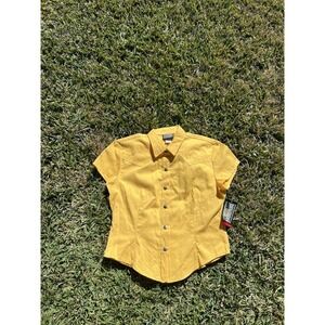 Vintage Roughrider Western Shirt Yellow Short Sleeve Print USA L